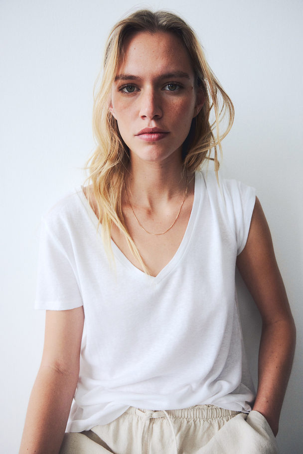 H&M Linen-blend T-shirt White