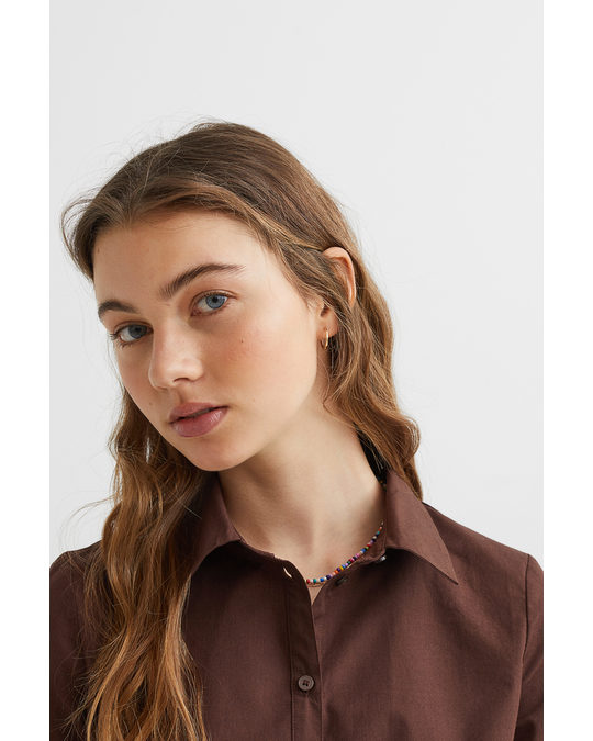 H&M Short-sleeved Cotton Shirt Brown