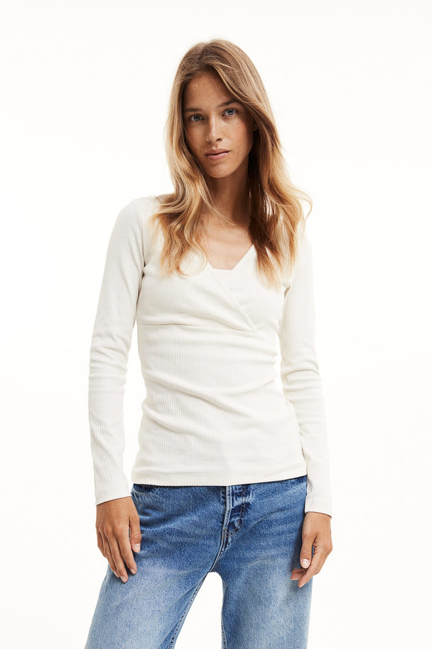 H&M MAMA Geripptes Stillshirt Cremefarben