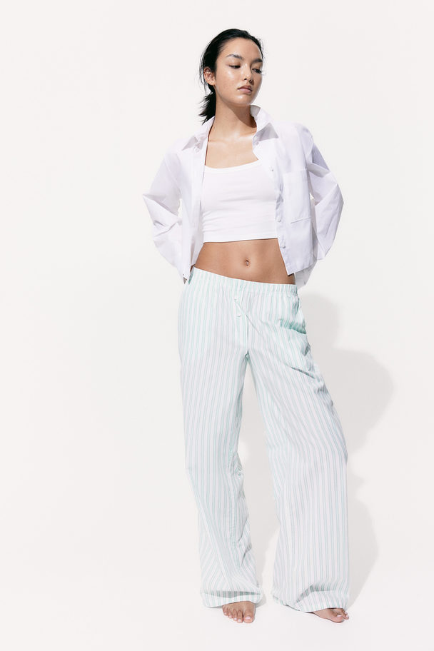 H&M Pyjamasbukse I Twill Lys Grønn/stripet