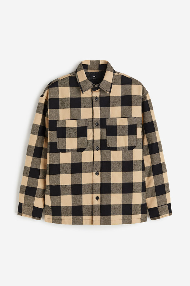 H&M Loose Fit Padded Overshirt Beige/black Checked