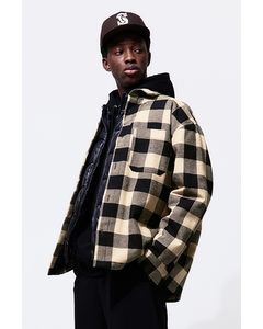 Loose Fit Padded Overshirt Beige/black Checked