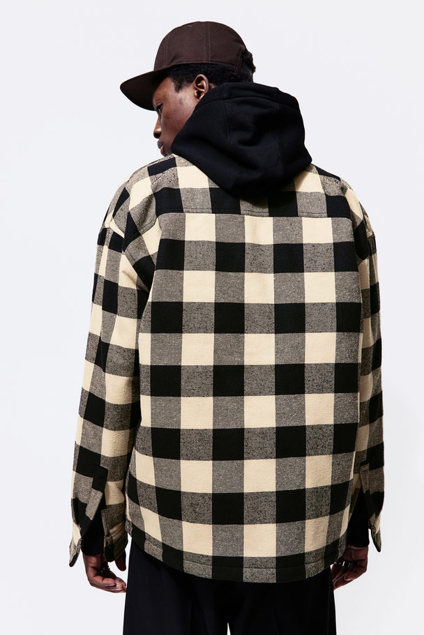 H&M Loose Fit Padded Overshirt Beige/black Checked