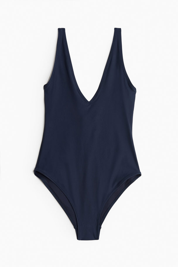 H&M V-neck Swimsuit Navy Blue