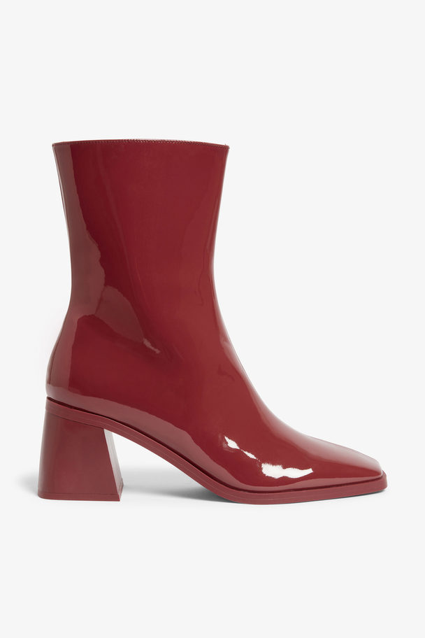 Monki Strawberry Faux Patent Leather Ankle Boots Strawberry Red