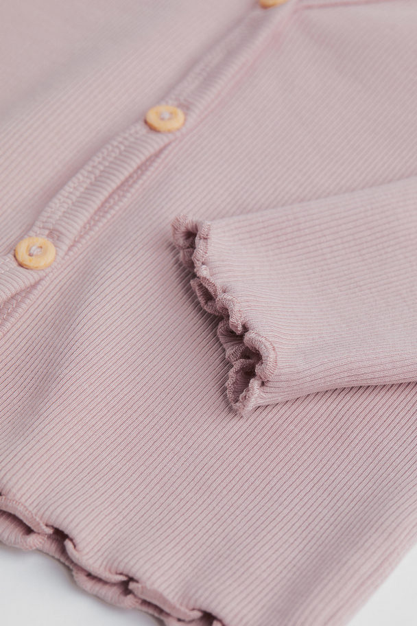 H&M Ribbed Cotton Cardigan Light Pink