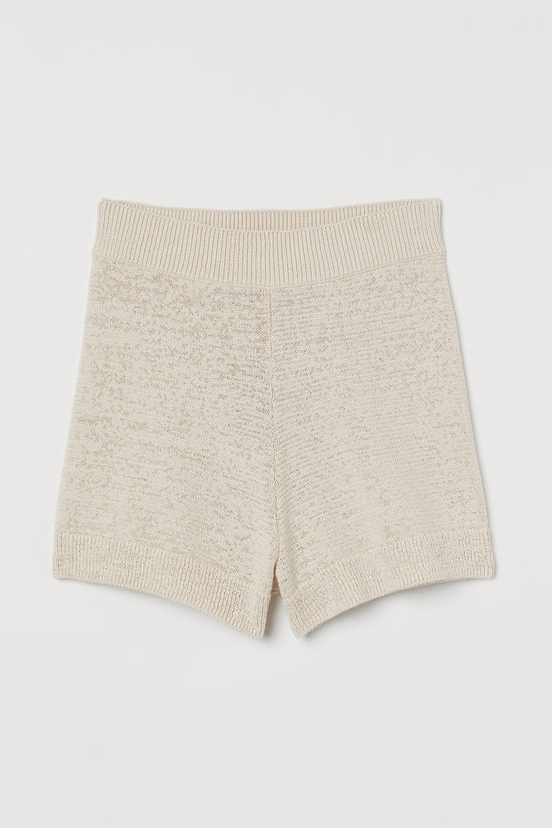 H&M Silk-blend Knitted Shorts Light Beige