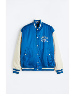 Oversized Fit Satin Baseball Jacket Bright Blue/block-coloured