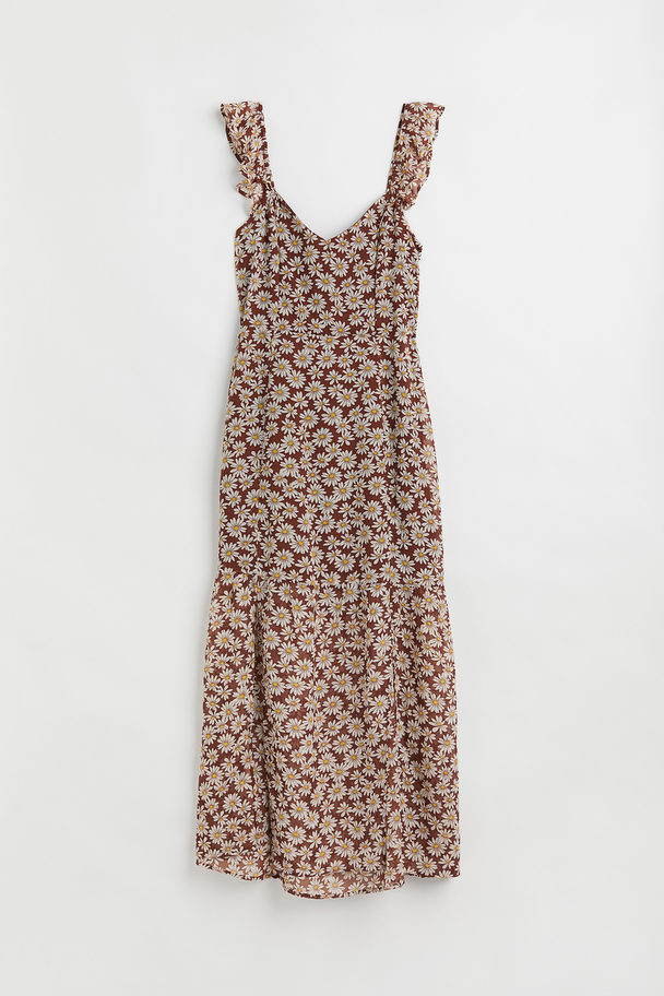 H&M Chiffongklänning Mörkbrun/blommig
