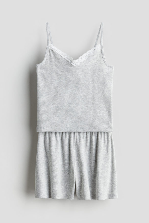 H&M Ribbed Jersey Pyjamas Light Grey Marl