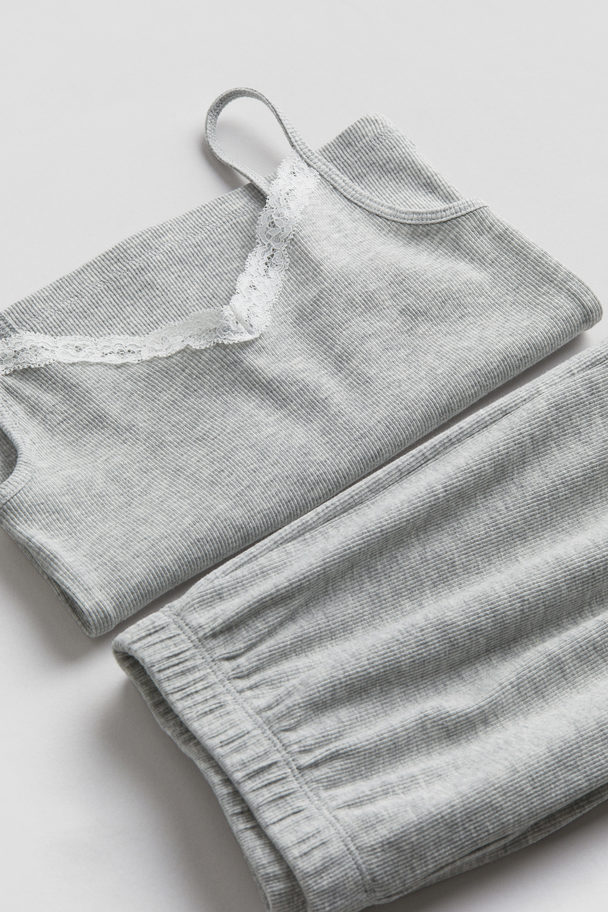 H&M Ribbed Jersey Pyjamas Light Grey Marl