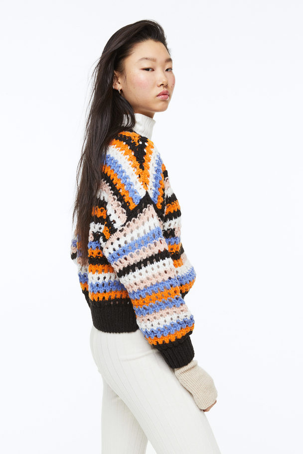 H&M Hole-knit Jumper Black/striped