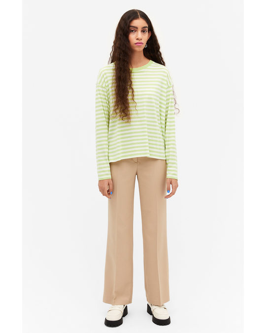 Monki Striped Soft Long-sleeve Top Lime Green