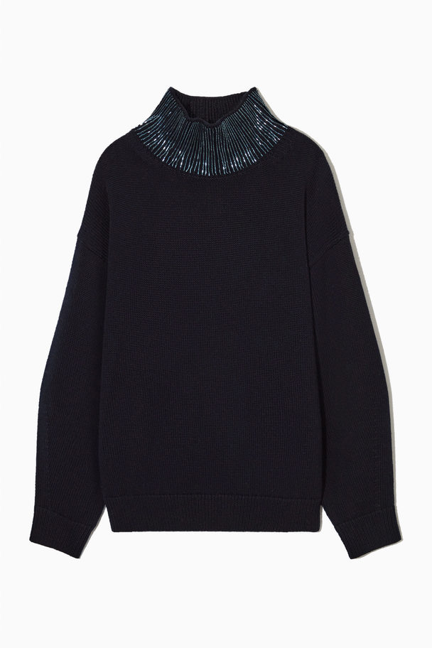 COS Relaxed-fit Embroidered Merino Jumper Dark Navy
