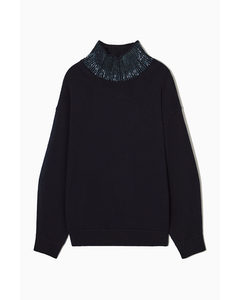 Relaxed-fit Embroidered Merino Jumper Dark Navy