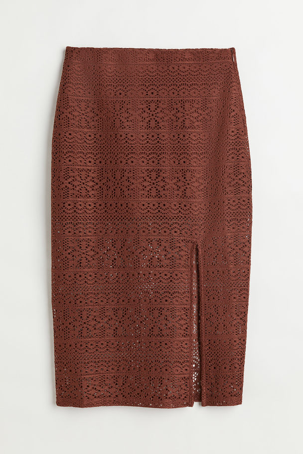 H&M Crochet-look Calf-length Skirt Dark Brown