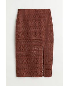 Crochet-look Calf-length Skirt Dark Brown