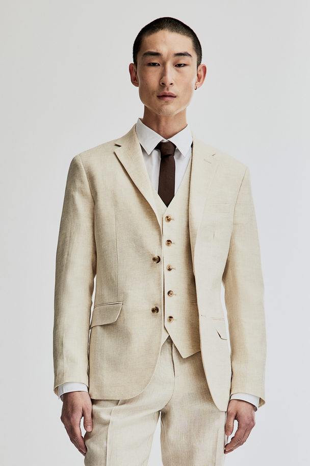 H&M Slim Fit Linen Suit Waistcoat Light Beige