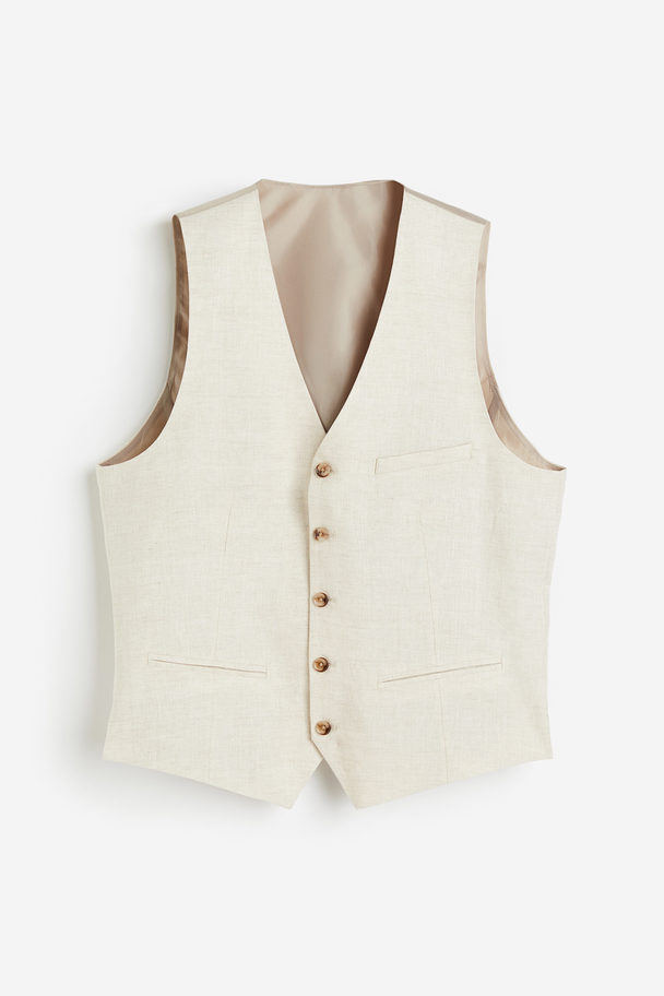 H&M Anzuggilet aus Leinen in Slim Fit Hellbeige