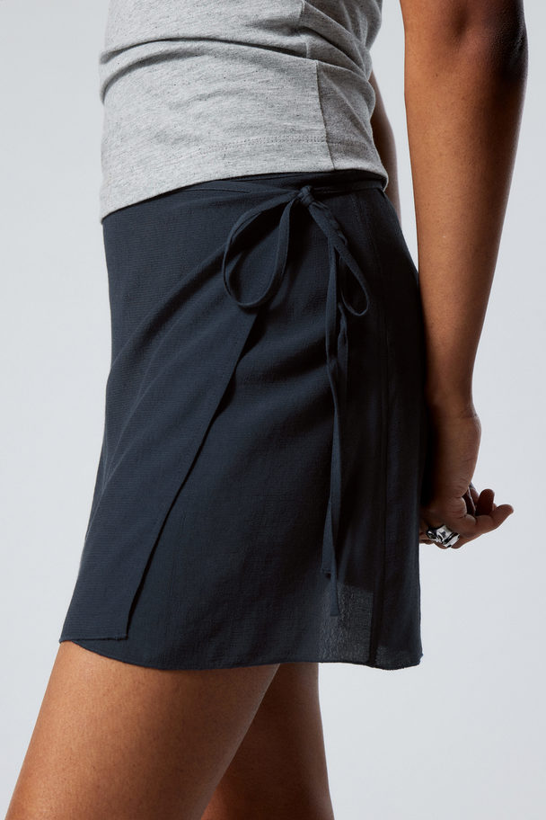 Weekday Tailored Viscose Mini Wrap Skirt Dark Blue