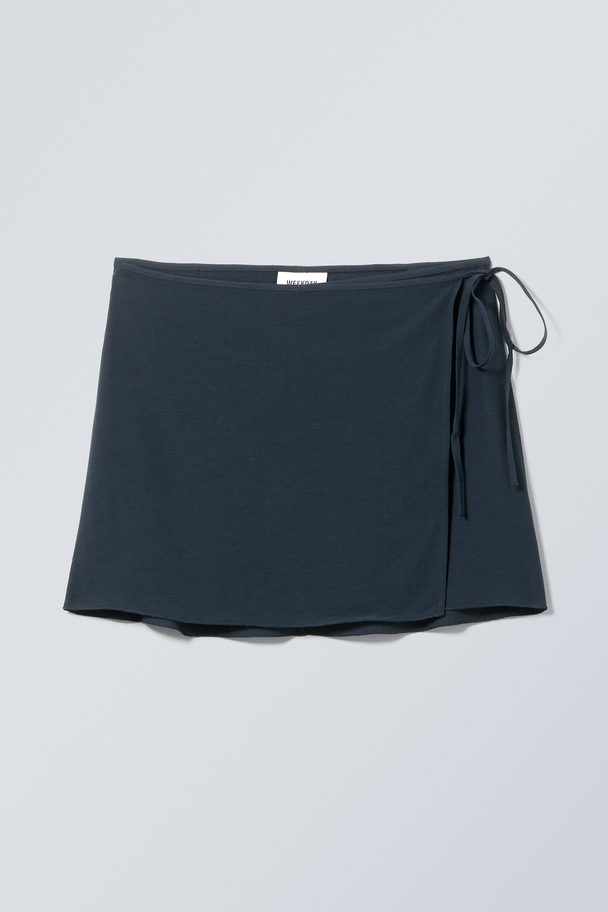 Weekday Tailored Viscose Mini Wrap Skirt Dark Blue