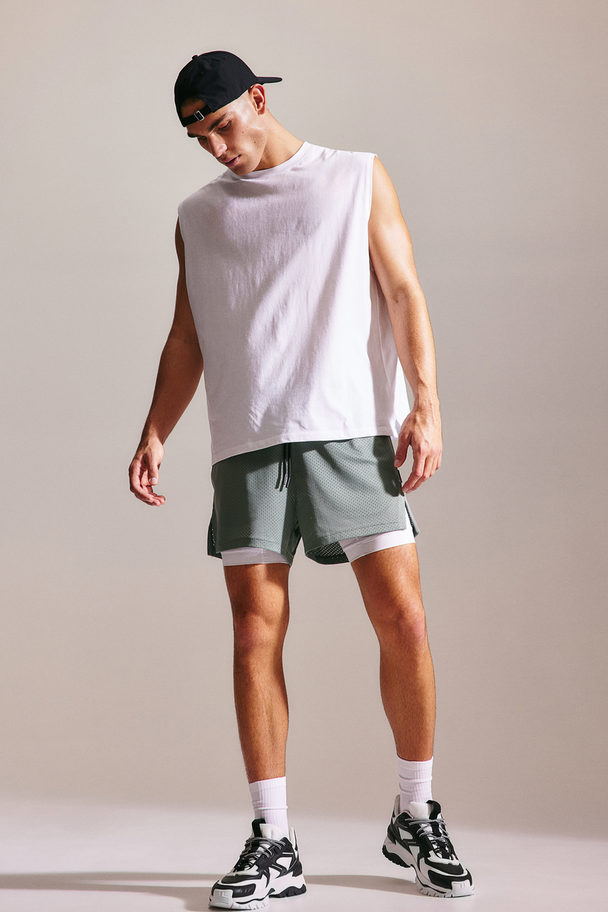 H&M Drymove™ 2-in-1 Sports Shorts Khaki Green