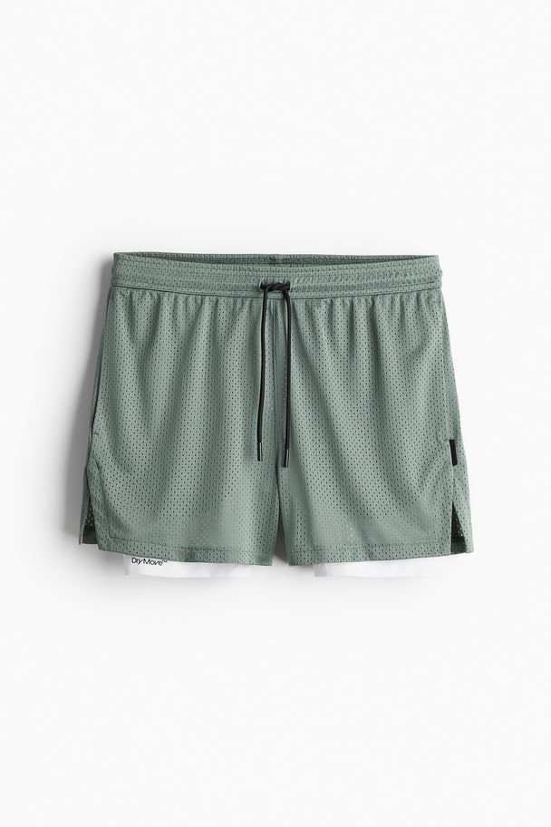 H&M DryMove ™ 2-in-1 Sportshorts Khakigrün