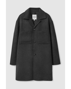 Camp Collar Wool Coat Dark Grey