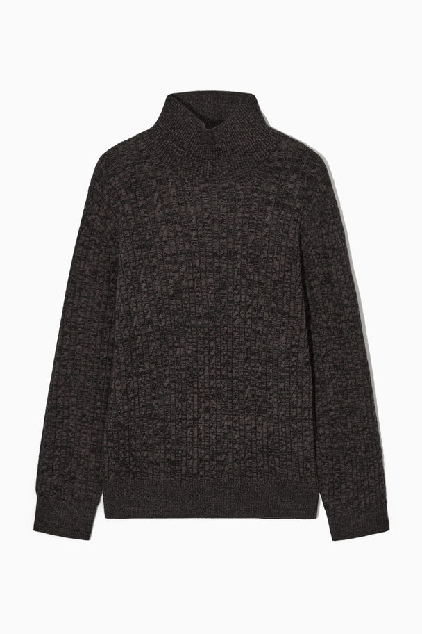 COS Cable-knit Merino Wool Turtleneck Jumper Dark Brown Mélange
