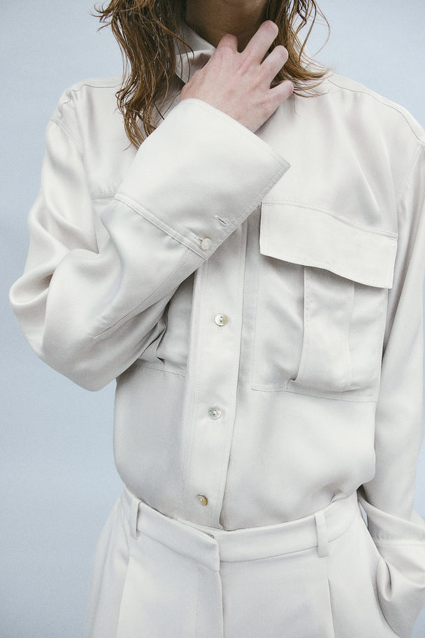 H&M Silk-blend Utility Shirt Light Greige
