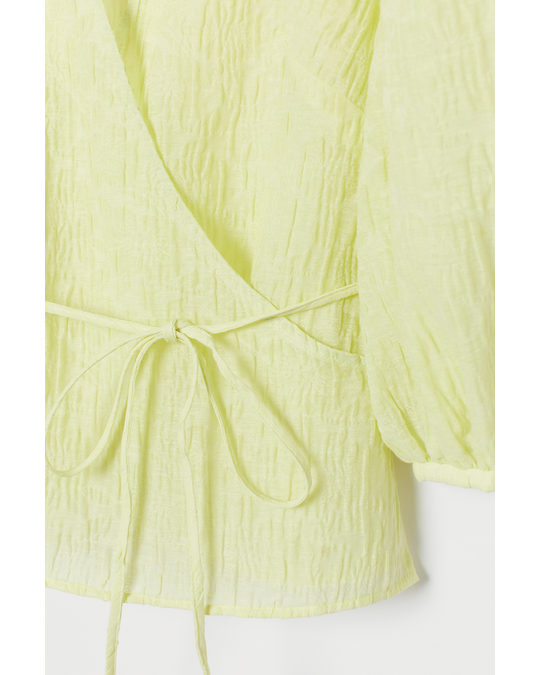 H&M Crinkled Wrapover Blouse Light Yellow