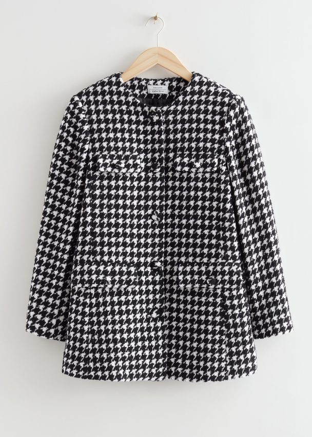 & Other Stories Buttoned Tweed Jacket Houndstooth Motif