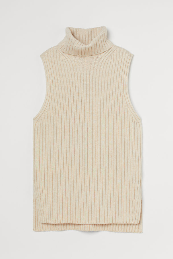 H&M Polo-neck Sweater Vest Light Beige Marl
