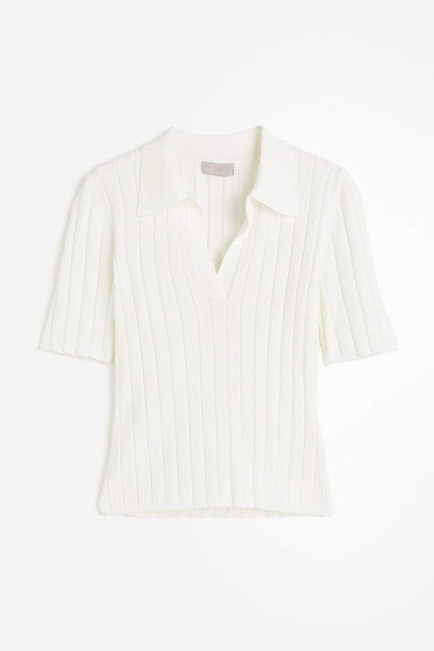 H&M Rib-knit Collared Top White