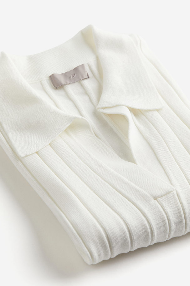 H&M Rib-knit Collared Top White
