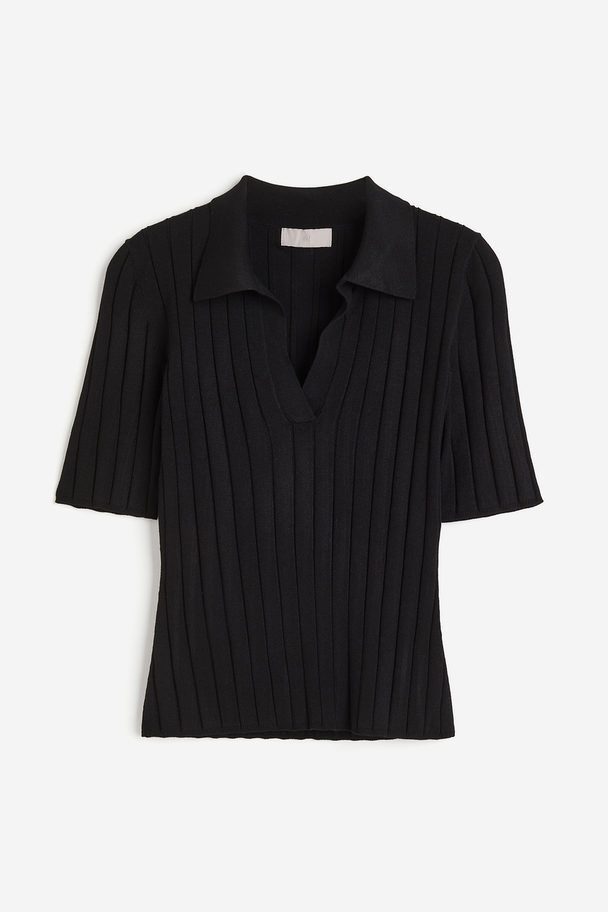 H&M Rib-knit Collared Top Black