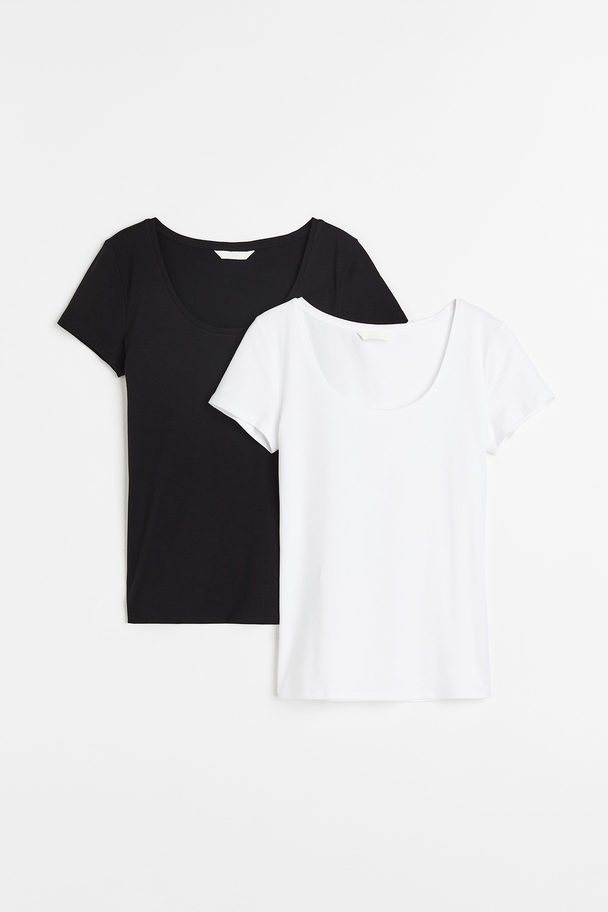 H&M 2-pack Jersey Tops Black/white