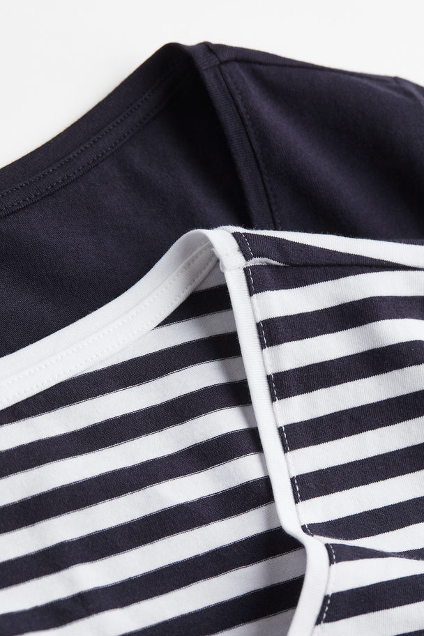 H&M 2-pack Jersey Tops Dark Blue/striped