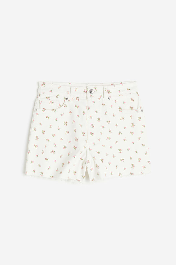 H&M High-waisted Twill Shorts Cream/floral