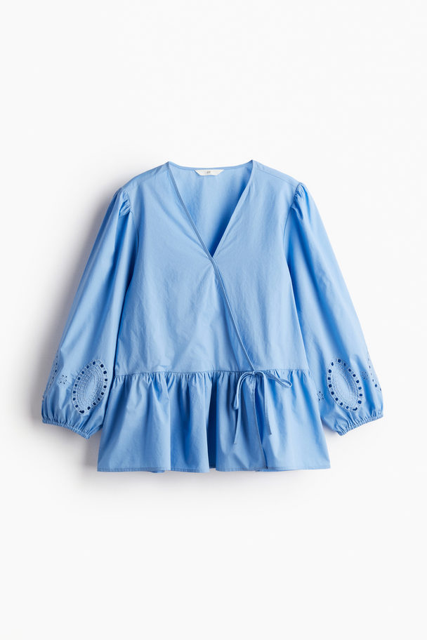 H&M Bluse mit Broderie Anglaise Blau