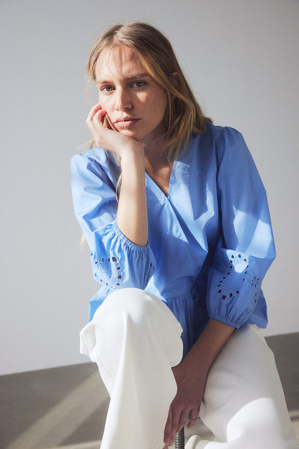 H&M Blouse Met Broderie Anglaise Blauw