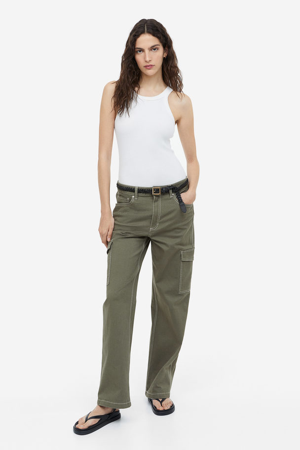 H&M Cotton Cargo Trousers Khaki Green