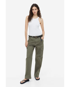 Cotton Cargo Trousers Khaki Green