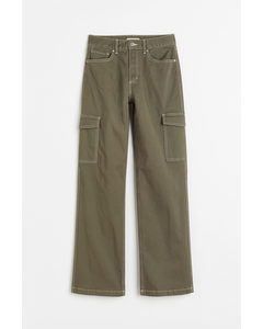 Cotton Cargo Trousers Khaki Green