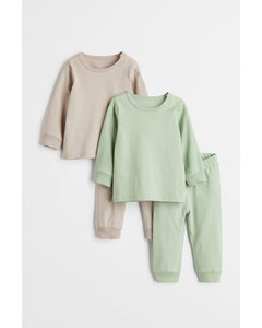 2-pack Pyjamas I Bomull Lys Grønn/lys Gråbeige
