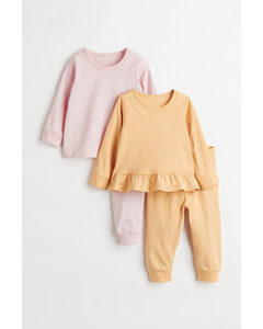 2-pack Cotton Pyjamas Light Pink/yellow