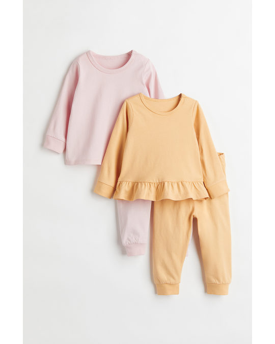 H&M 2-pack Cotton Pyjamas Light Pink/yellow
