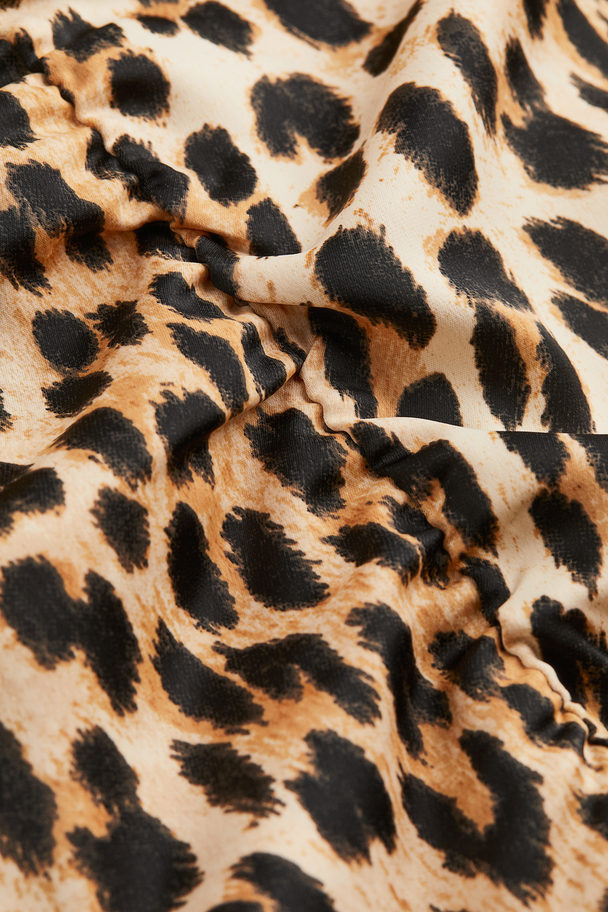 H&M Bluse Med Rynker Beige/leopardmønstret