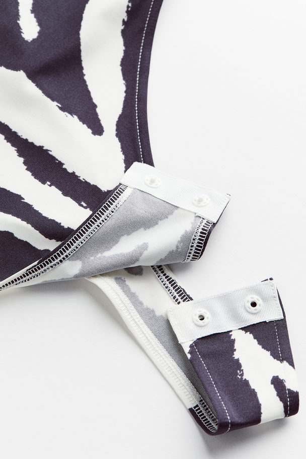 H&M Halterneck Thong Body Dark Grey/zebra Print