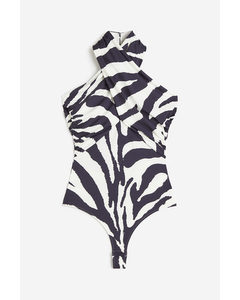 Halterneck Thong Body Dark Grey/zebra Print